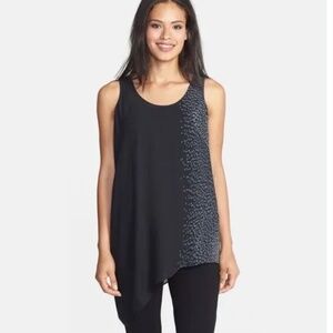 Eileen Fisher Dapple Printed Silk Asymmetrical Top Size Large